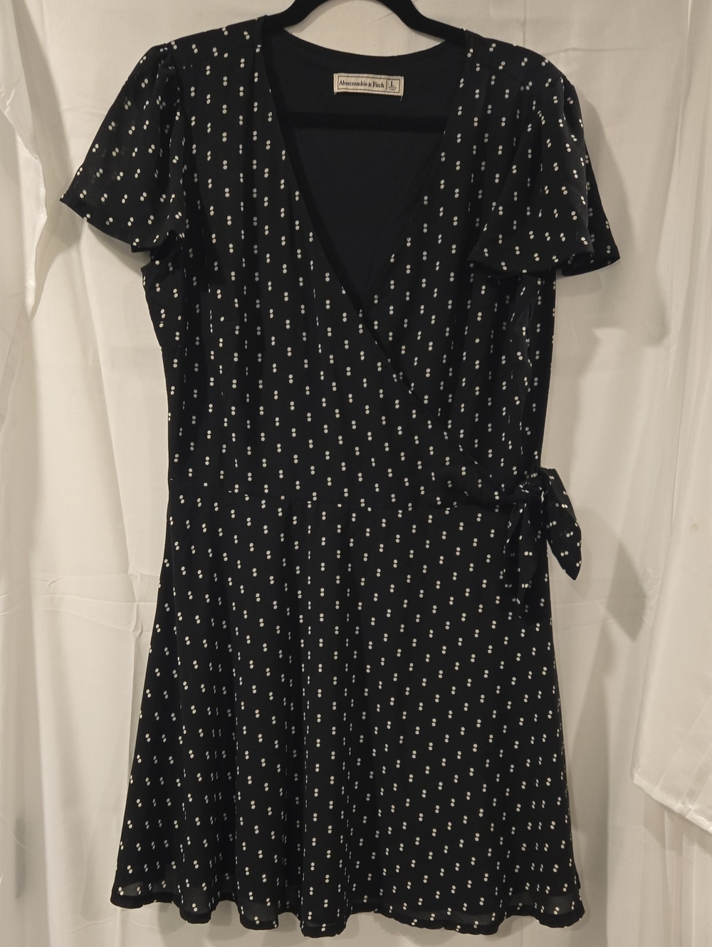 Abercrombie & Fitch Black Polka Dot Faux Wrap Mini Dress